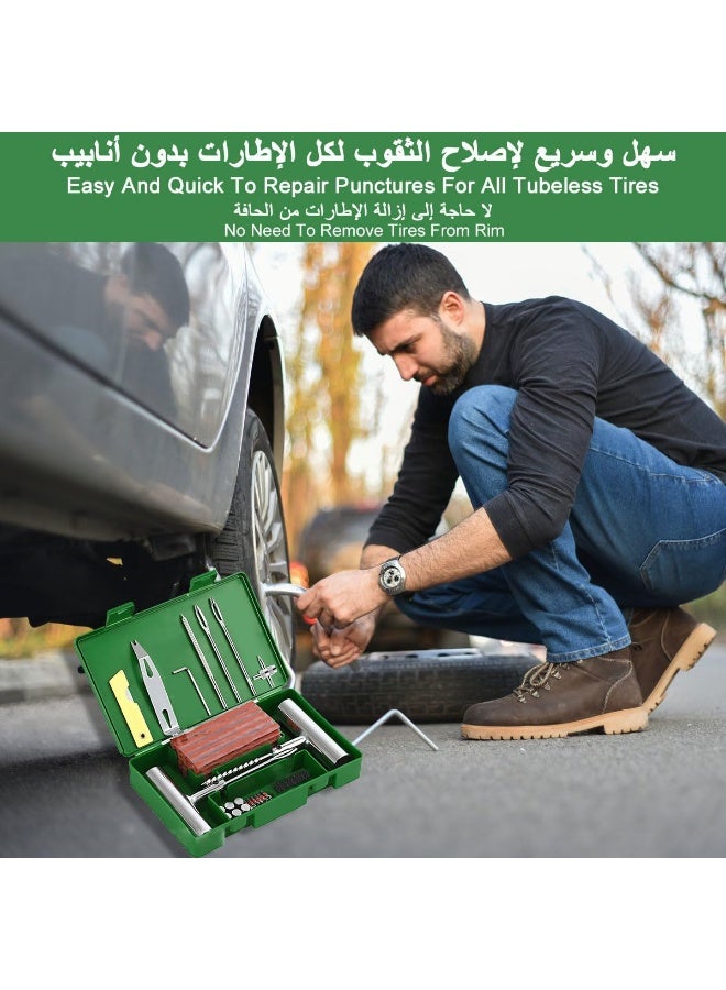 Arabest Tire Repair Kit 58pcs Heavy Duty Tire Plug Set, Quick Fix Puncture Plug Flat Patch Universal Emergency Car Tyre Puncture Repair Fix Tire Valve Tools for Car Motorcycle Truck Tractor Trailer ATV RV SUV - Image 2